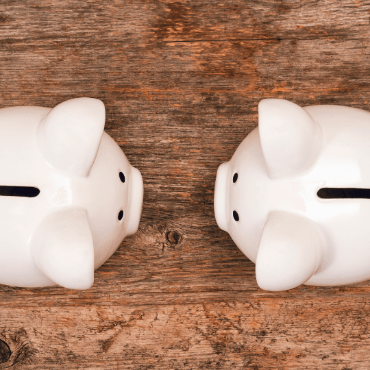 two piggy banks looking at each other